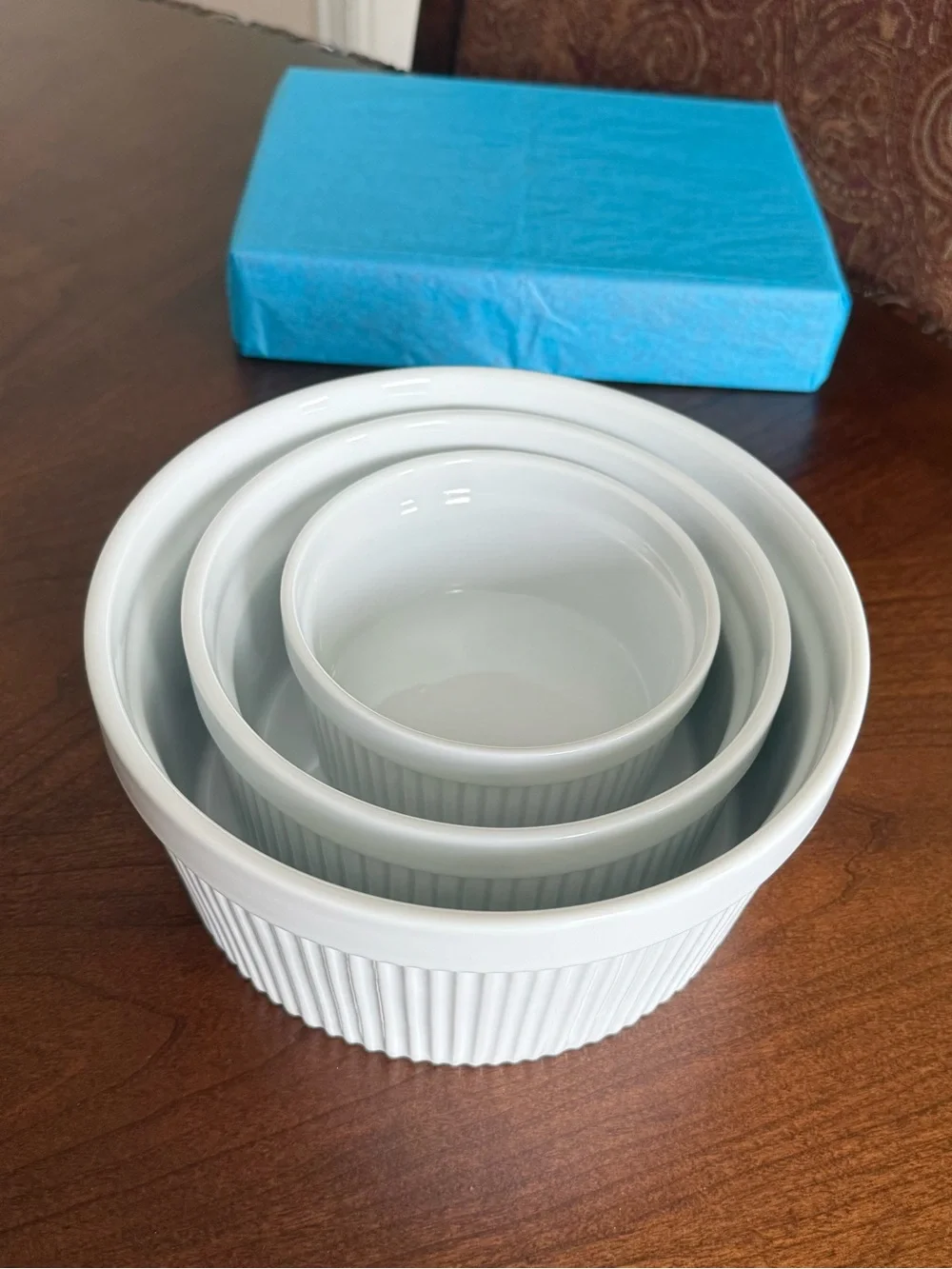 Set of 3 Vintage Pier 1 Ceramic Soufflé Bowls - Assorted Sizes 5”, 6.75” & 8”